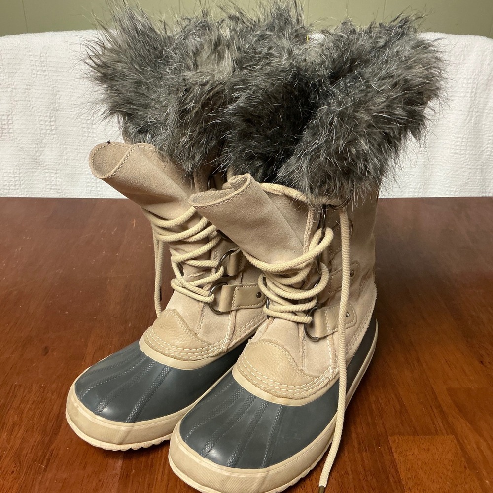 Sorel Joan of Arctic Women 9 Waterproof Winter Snow Boots Faux Fur Beige 1708741